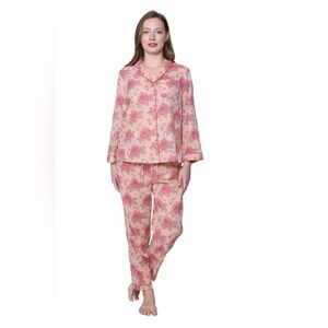 La Cera Cotton Print Pj Set in Peach Size Large